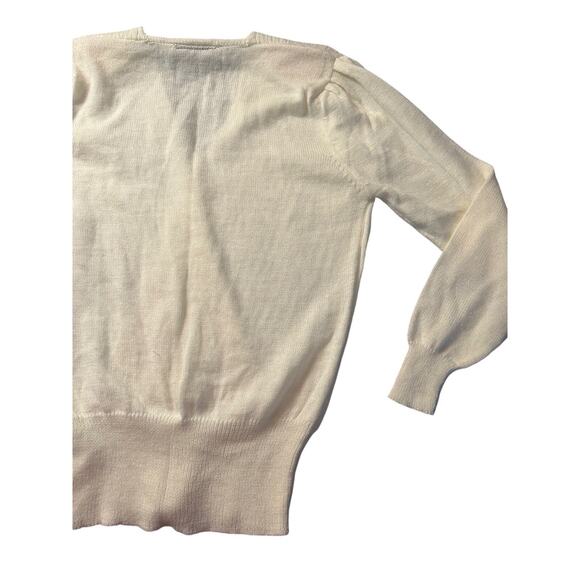 Vtg Grandma Cozy Sweater S Ribbed Knit Puff Sleeve Fitted Wrap Acrylic - Picture 8 of 8